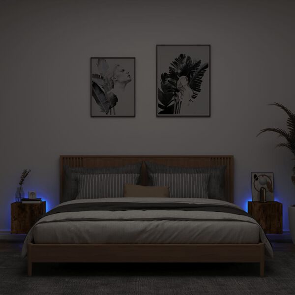 vidaXL TV-benker med LED-lys 2 stk r&oslash;kt eik 30,5x35x30 cm