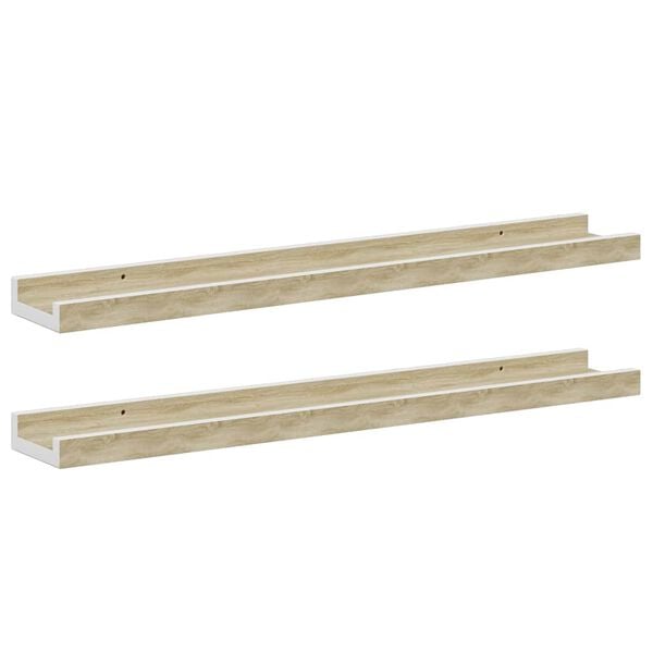 vidaXL Vegghyller 2 stk hvit og sonoma eik 60x9x3 cm