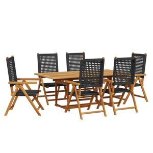 vidaXL Hagespisegruppe 7 deler svart polyrotting og heltre