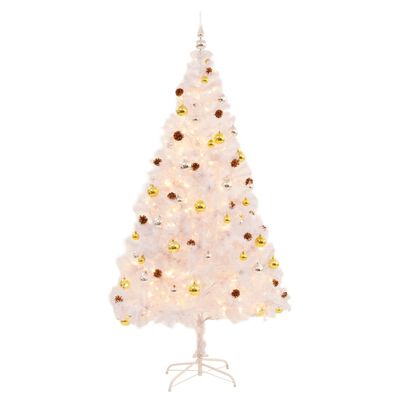 vidaXL Kunstig juletre med kuler og lysdioder hvit 210 cm