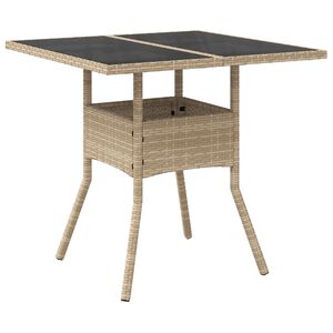 vidaXL Hagebord med glassplate beige 80x80x75 cm polyrotting