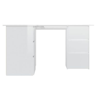 vidaXL Hjørneskrivebord høyglans hvit 145x100x76 cm sponplate