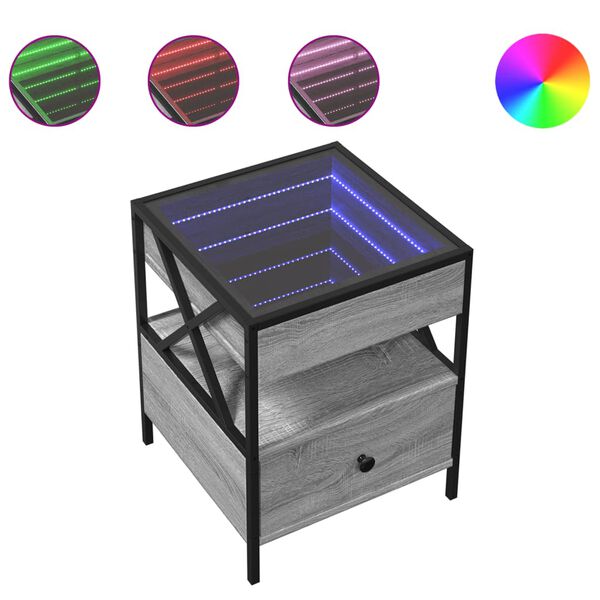 vidaXL Salongbord med Infinity LED grå sonoma 40x40x51 cm