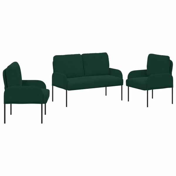 vidaXL Sofasett med pute 3 pcs M&oslash;rkegr&oslash;nn 115 x 56 x 80 cm Kryssfin&eacute;r