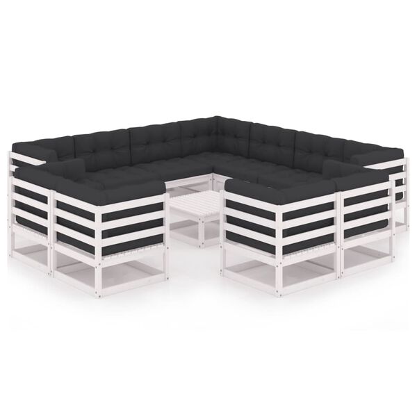 vidaXL Hagesofagruppe med puter 12 deler hvit heltre furu