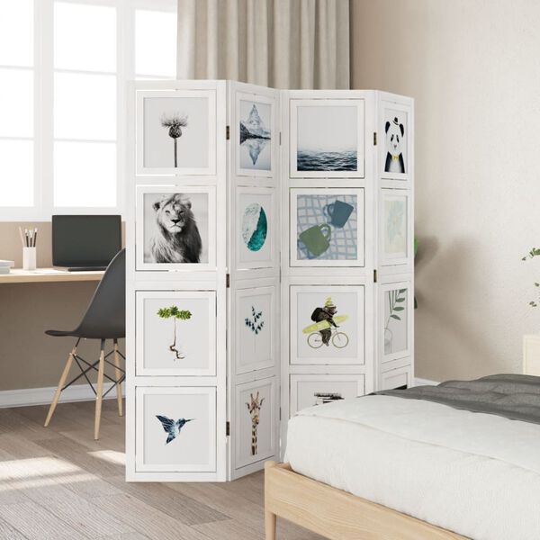 vidaXL Romdeler 4 paneler hvit heltre keisertre