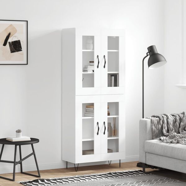 vidaXL Highboard h&oslash;yglans hvit 69,5x34x180 cm konstruert tre