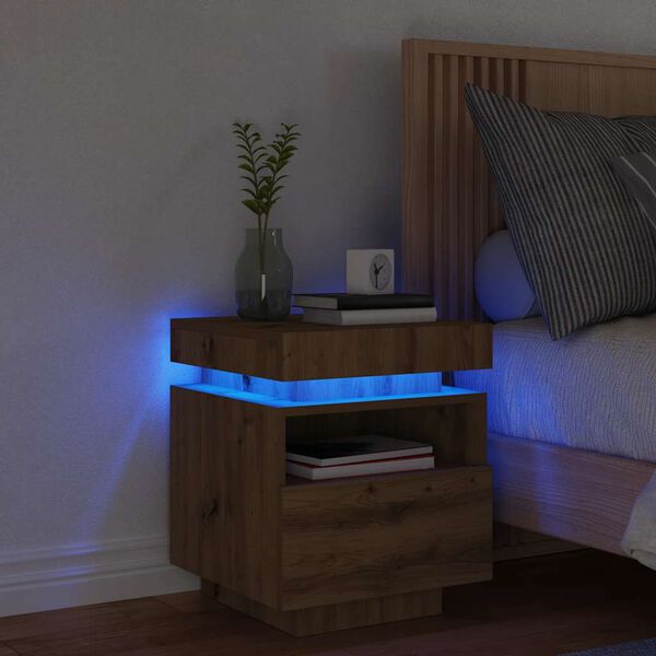 vidaXL Nattbord med LED artisan eik 40x39x48,5 cm