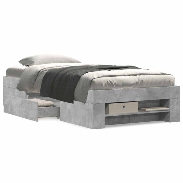 vidaXL Sengeramme betonggr&aring; 100x200 cm konstruert tre