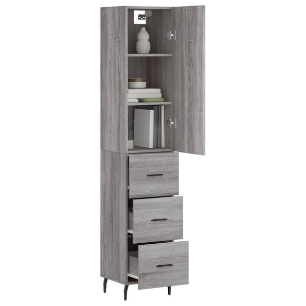 vidaXL Highboard gr&aring; sonoma 34,5x34x180 cm konstruert tre