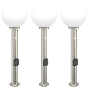 vidaXL Pullertlys med sensor og stikkontakt 3 stk 80 cm rustfritt st&aring;l IP44