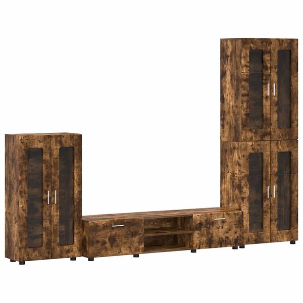 vidaXL TV-benksett med skuff med hylle med d&oslash;r R&oslash;kt eik Konstruert tre