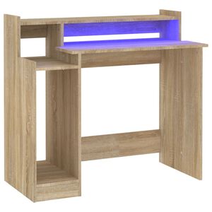 vidaXL Skrivebord med LED-lys sonoma eik 97x45x90 cm konstruert tre