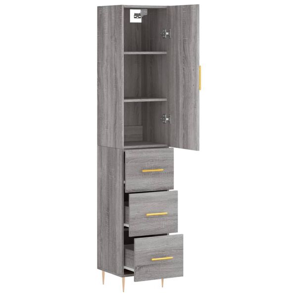 vidaXL Highboard gr&aring; sonoma 34,5x34x180 cm konstruert tre