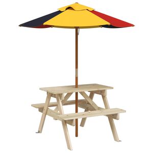 vidaXL Piknikbord for 4 barn med parasoll heltre gran
