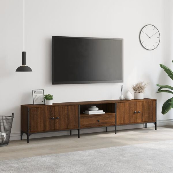 vidaXL TV-benk med skuff brun eik 200x25x44 cm konstruert tre