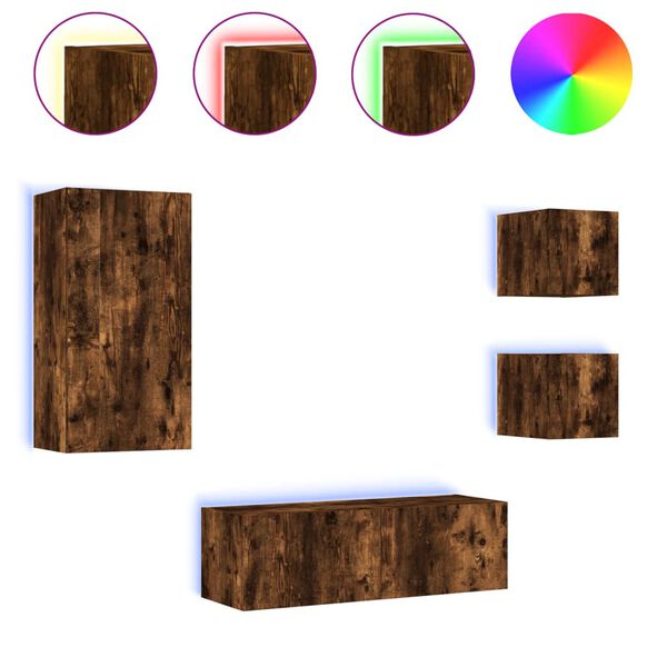 vidaXL Vegghengte TV-benker med LED 4 stk r&oslash;kt eik