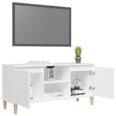 vidaXL TV-benk med ben i heltre hvit 103,5x35x50 cm