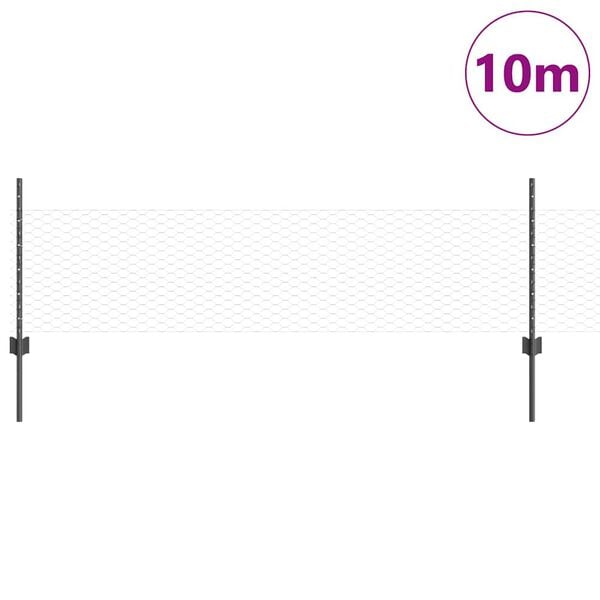 vidaXL Gjerde og Støtte Grå 0,5 x 10 m Stål