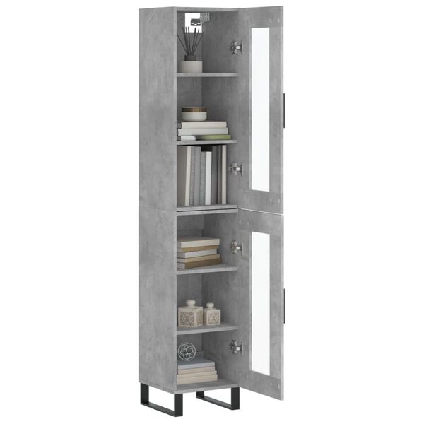 vidaXL Highboard betonggr&aring; 34,5x34x180 cm konstruert tre
