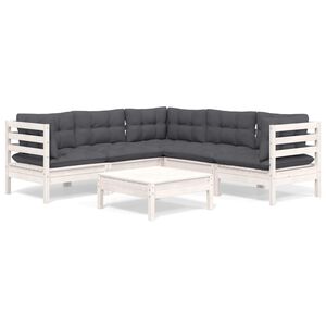 vidaXL Hagesofagruppe med puter 6 deler hvit heltre furu