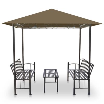 vidaXL Hagepaviljong med bord og benker 2,5x1,5x2,4 m gråbrun 180 g/m²