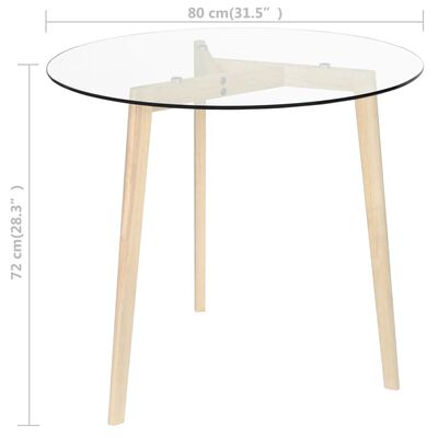 vidaXL Spisebord gjennomsiktig 80 cm herdet glass
