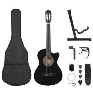 vidaXL Western klassisk gitarsett 12 deler med 6 strenger svart 38"