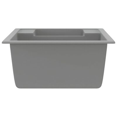 vidaXL Kjøkkenvask med overløpshull dobbel kum grå granitt
