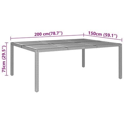 vidaXL Hagebord 200x150x75 cm akasie og polyrotting grå