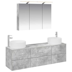 vidaXL Baderomsinnredningssett 4 pcs Betonggr&aring; Konstruert tre og glass