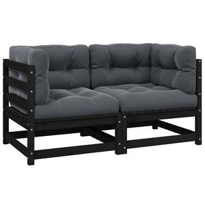 vidaXL Hagesofa 2-seters med puter svart heltre furu