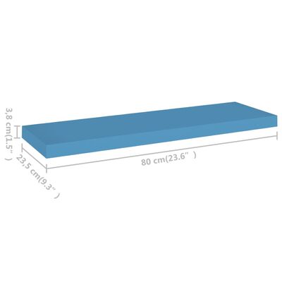 vidaXL Flytende vegghyller 2 stk blå 80x23,5x3,8 cm MDF