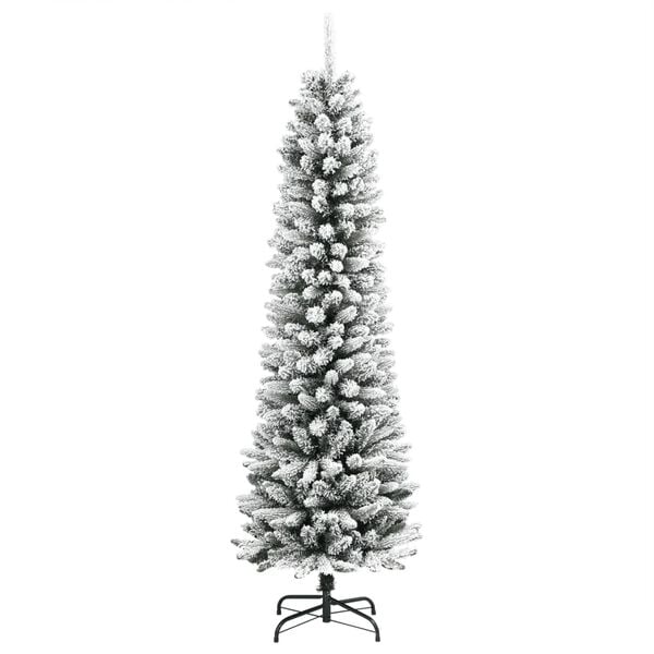 vidaXL Slankt kunstig juletre med flokket snø 210 cm PVC og PE