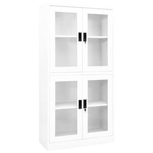 vidaXL Kontorskap hvit 90x40x180 cm st&aring;l og herdet glass