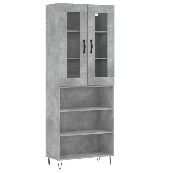 vidaXL Highboard betonggr&aring; 69,5x34x180 cm konstruert tre