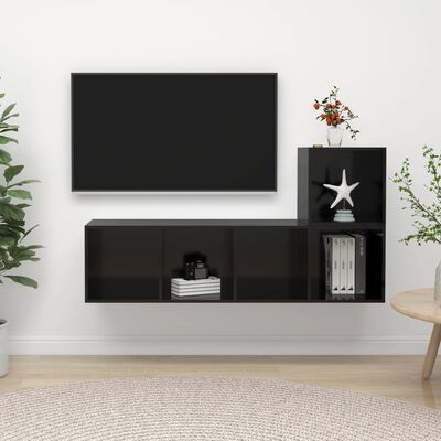 vidaXL TV-benksett 2 deler høyglans svart sponplate