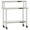 vidaXL Kj&oslash;kkenbenk med overhylle 110x55x120 cm rustfritt st&aring;l
