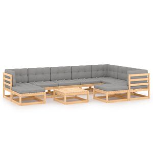 vidaXL Hagesofagruppe med puter 10 deler heltre furu