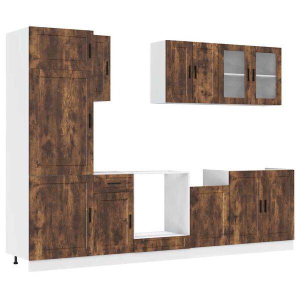 vidaXL Kj&oslash;kkenskapssett 8 deler Porto r&oslash;kt eik konstruert tre