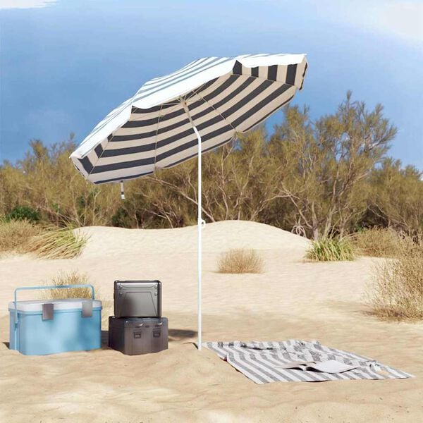 vidaXL Strandparasol Bl&aring; og hvit 206 x 206 x 212 cm