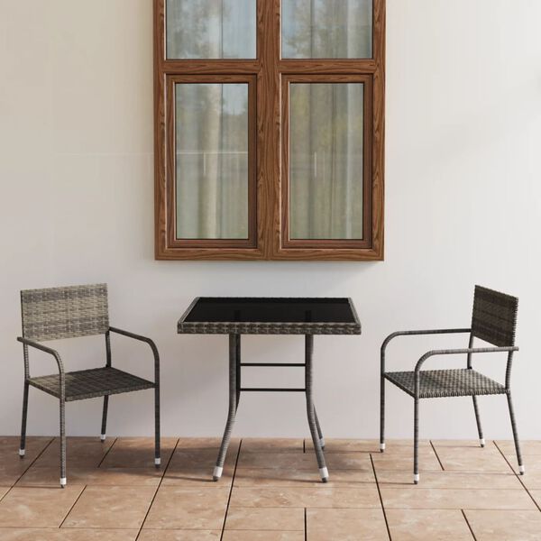 vidaXL Utend&oslash;rs spisestue 3 deler polyrotting antrasitt og gr&aring;