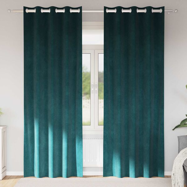 vidaXL Blendingsgardiner 2 pcs M&oslash;rkegr&oslash;nn 140 x 245 cm Fl&oslash;yel