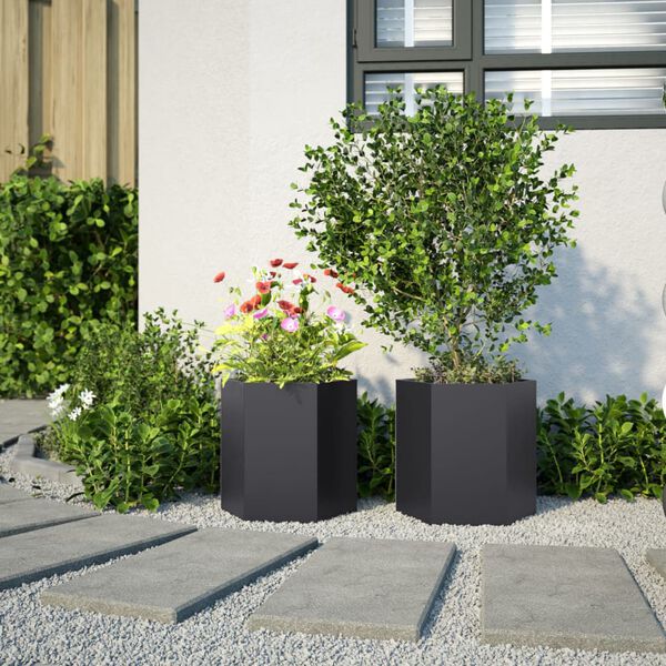 vidaXL Hageplanter 2 stk svart sekskantet 46x40x45 cm st&aring;l