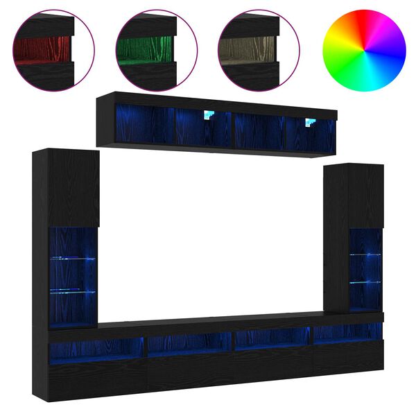 vidaXL TV-benksett med LED -stripelys 6 pcs Svart eik Konstruert tre