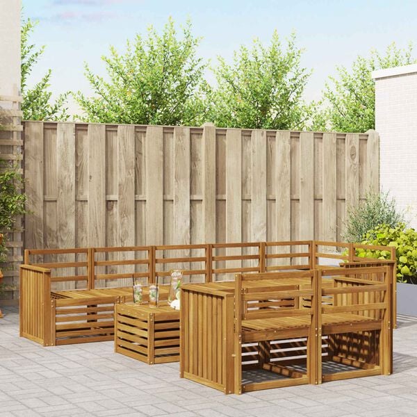 vidaXL Sofasett 9 pcs Naturlig Solid akasietre