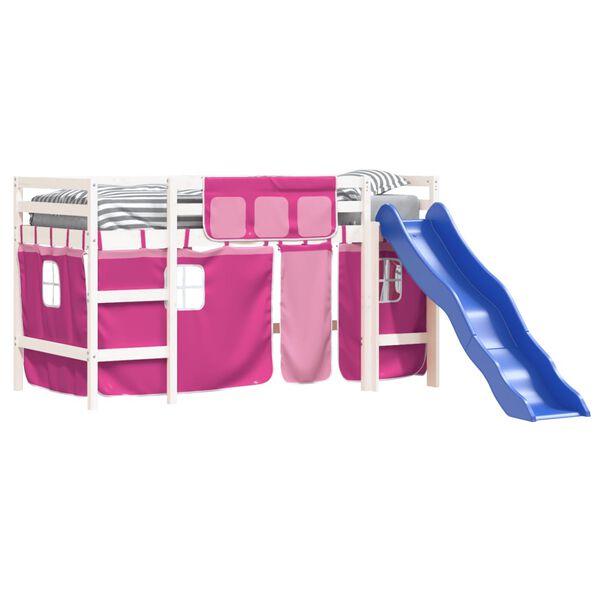 vidaXL Køyeseng for barn med gardiner rosa 90x190 cm heltre furu