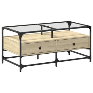 vidaXL Salongbord med sonoma eik glassplate 98,5x50x45 cm st&aring;l