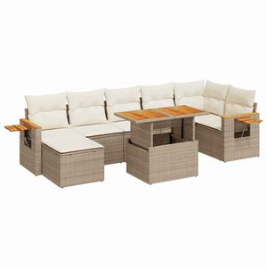 vidaXL Hagesofaer med puter 8 deler beige polyrotting akasie