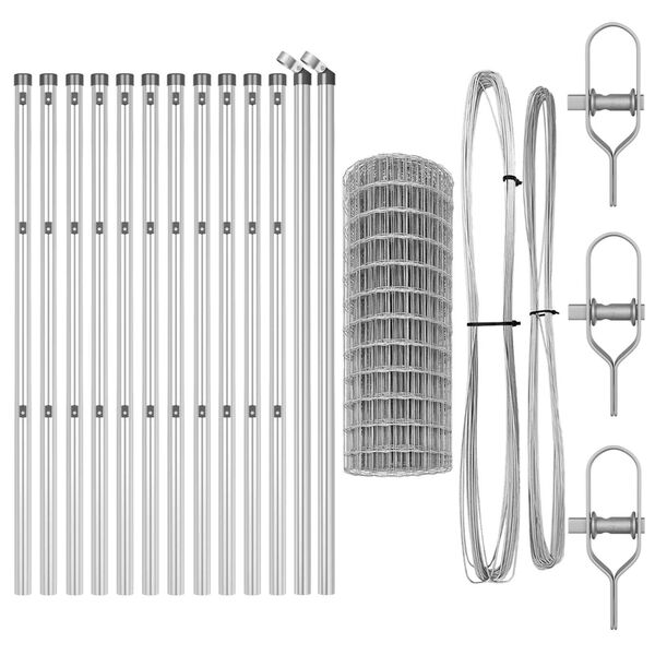 vidaXL Gjerde med stolpe s&oslash;lv 0,6 x 25 m St&aring;l og PVC